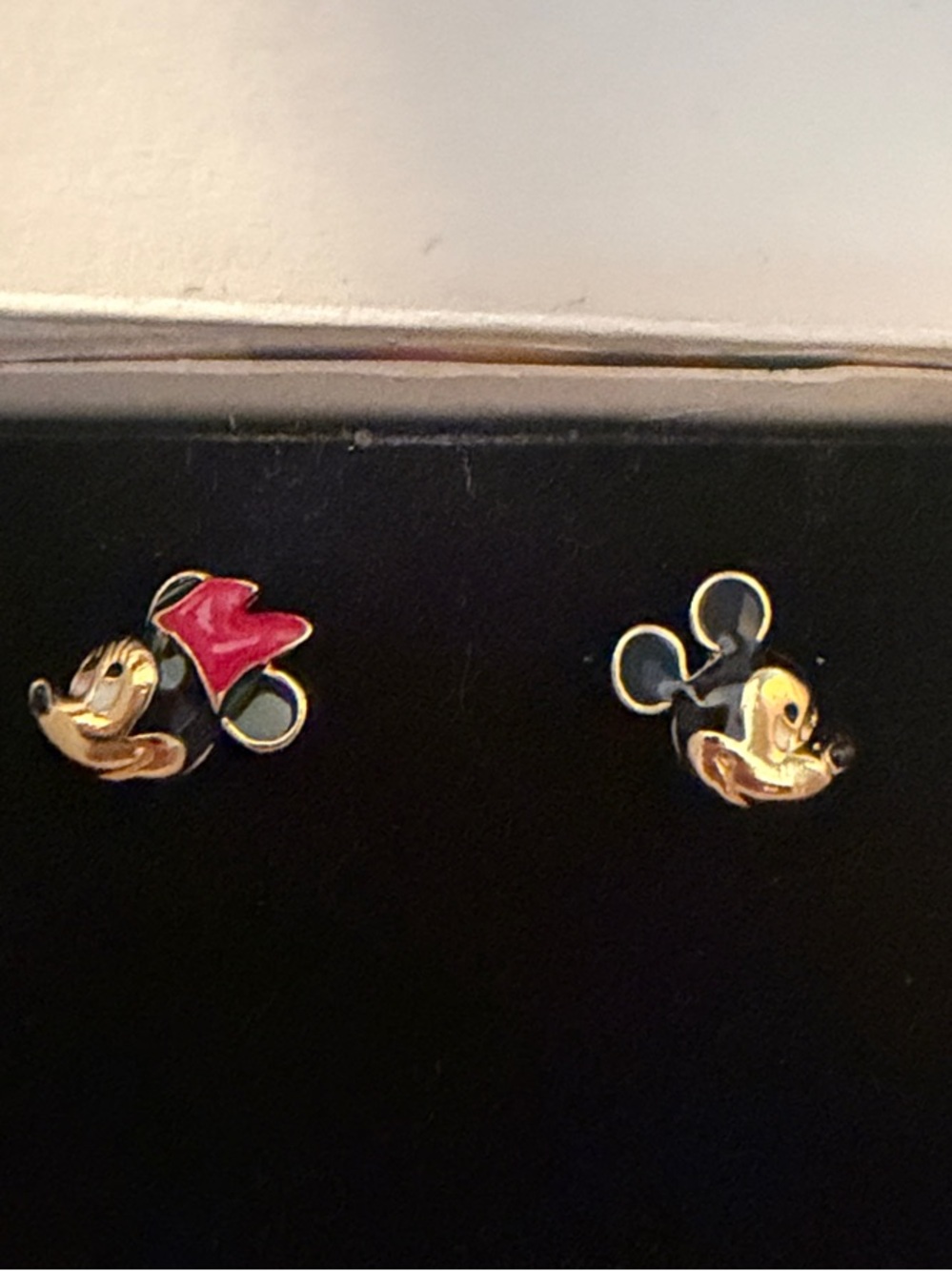 Vintage Avon Gold-tone Minnie & Mickey Enamel Kids Stud Earrings
